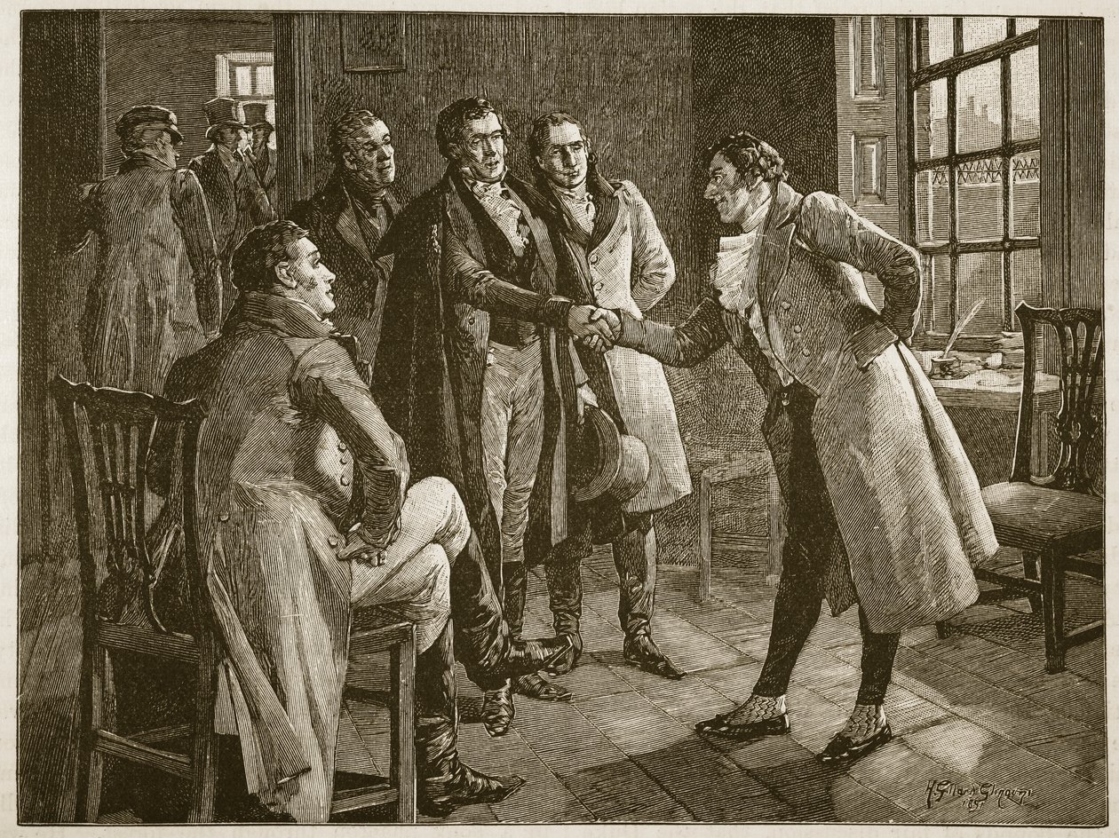 Recepción de Mr. Alexander en la prisión de Kings Bench, ilustración de Cassells Illustrated History of England de English School