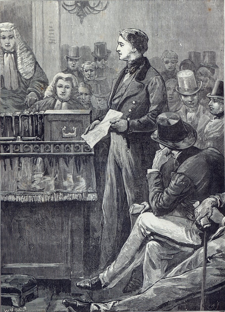 El Sr. Gladstone pronunciando su primer discurso en la Cámara de los Comunes de English School