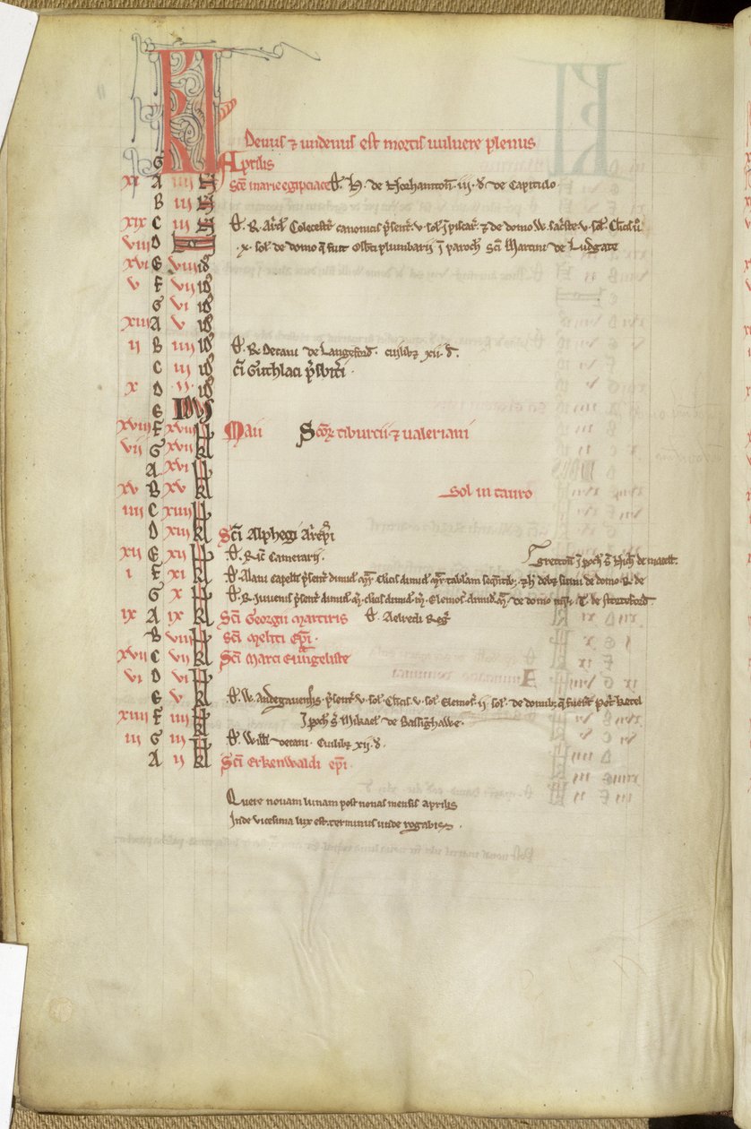Calendario de Días de los Santos, mediados del siglo XIII de English School