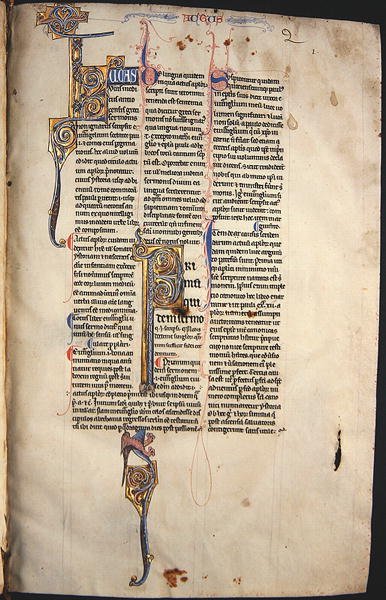 Ms.27, f.1r: Página de una copia glosada del Nuevo Testamento de English School