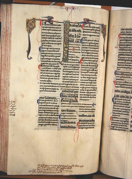 Ms.27, f.84v: Página de una copia glosada del Nuevo Testamento de English School