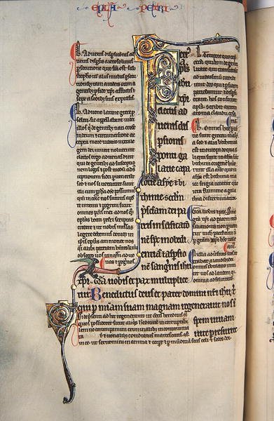 Ms.27, f.97v: Página de una copia glosada del Nuevo Testamento de English School
