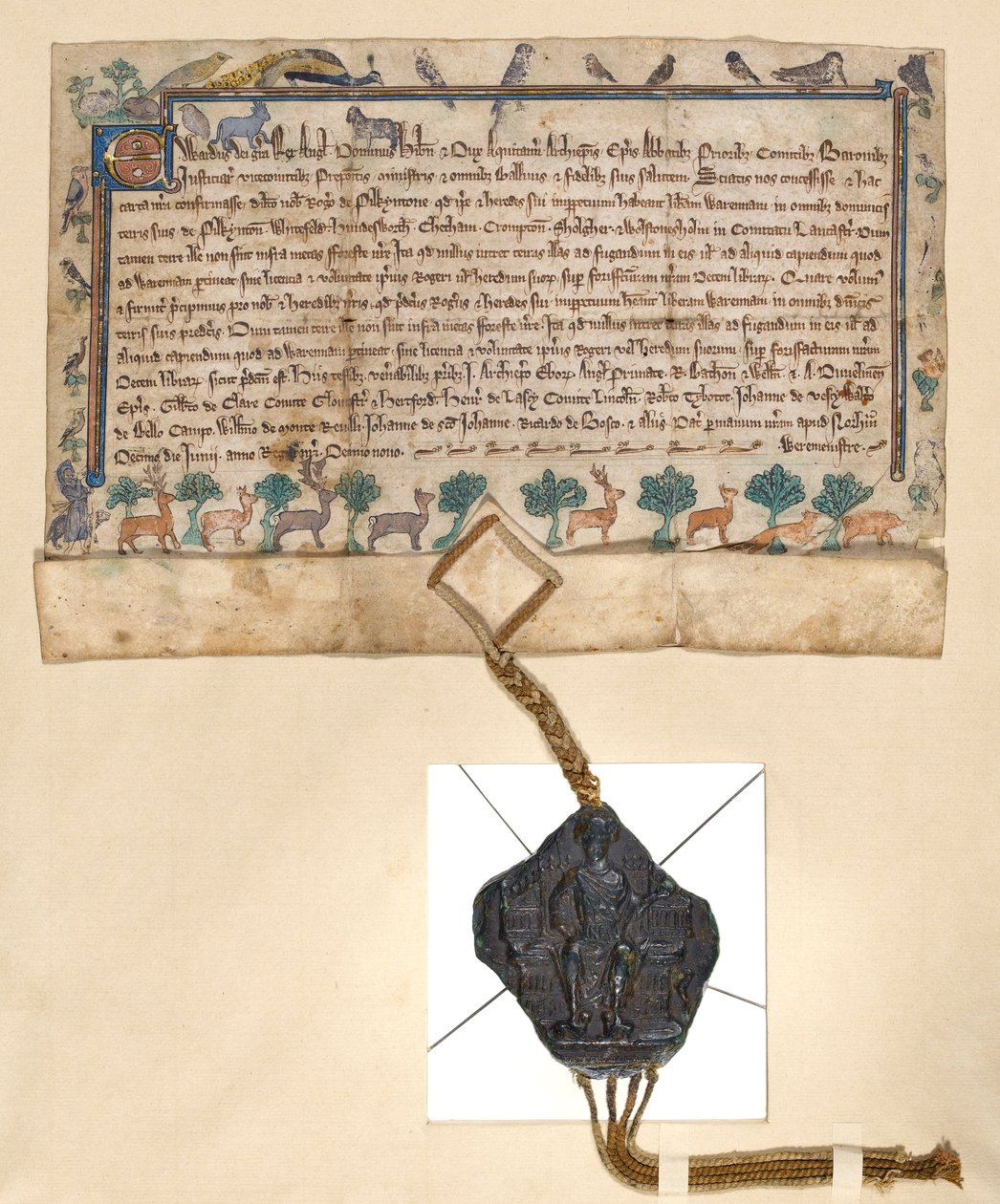 Ms.46-1980 Carta de Caza Libre, concesión de derechos de caza por Eduardo I a Roger de Pilkington, c.1291 de English School
