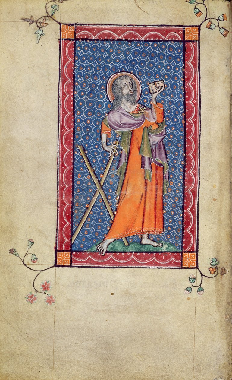 Ms 1-2005, f.1v: San Andrés, miniatura del Macclesfield Psalter, Uso de Sarum, East Anglia, c.1330 de English School