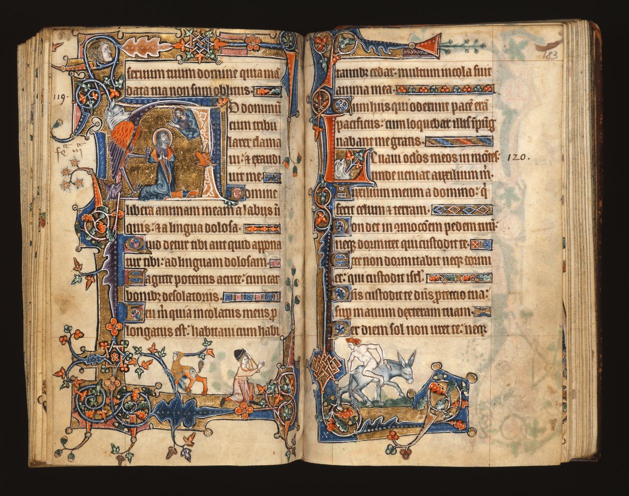 Ms 1-2005, ff.182v-183r: David orando, inicial historiada del Macclesfield Psalter, Uso de Sarum, East Anglia, c.1330 de English School