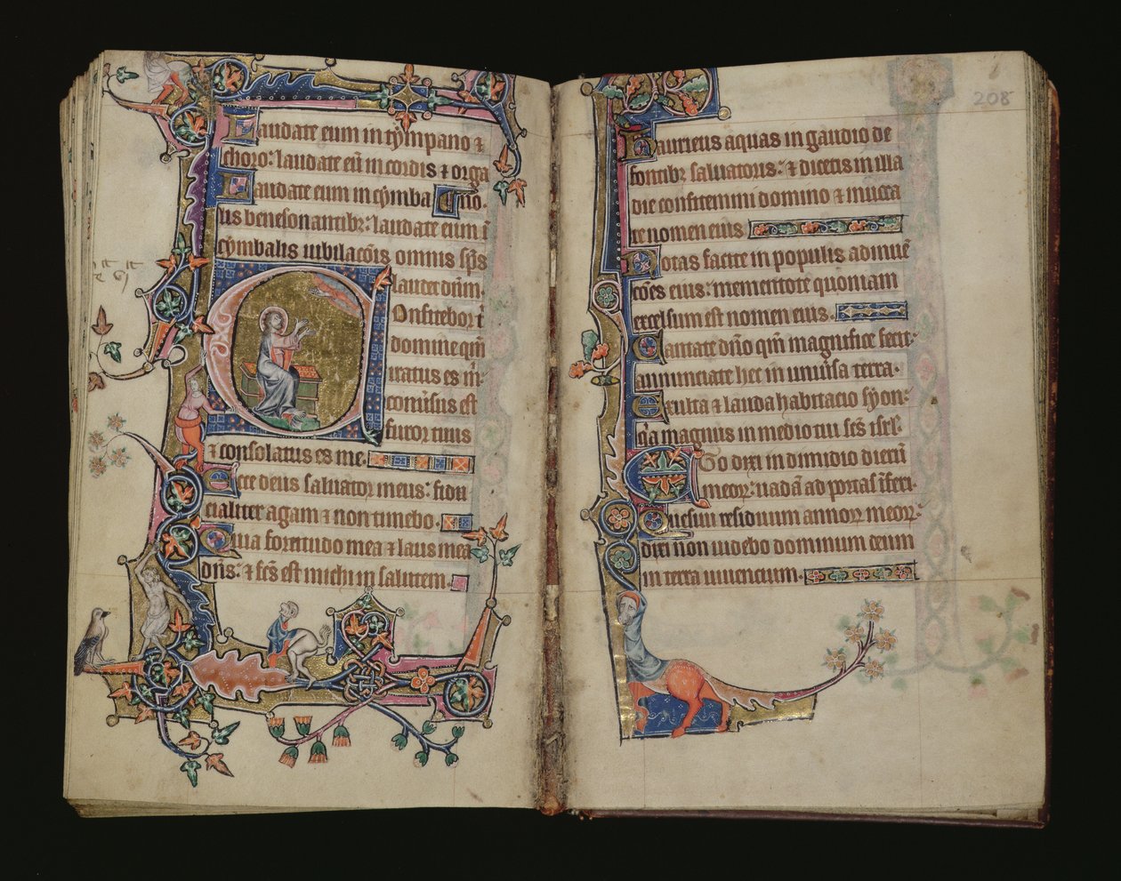 Ms 1-2005, ff.207v-208r: Isaías rezando, inicial historiada del Macclesfield Psalter, Uso de Sarum, East Anglia, c.1330 de English School
