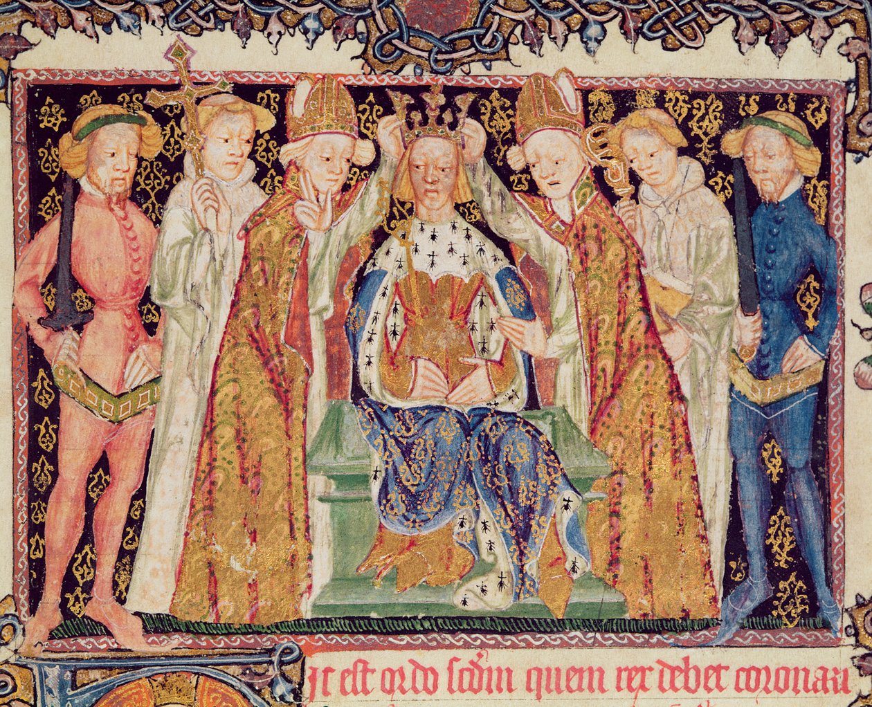 Ms 197 f.3r Coronación de un rey, de Liber Regalis de English School