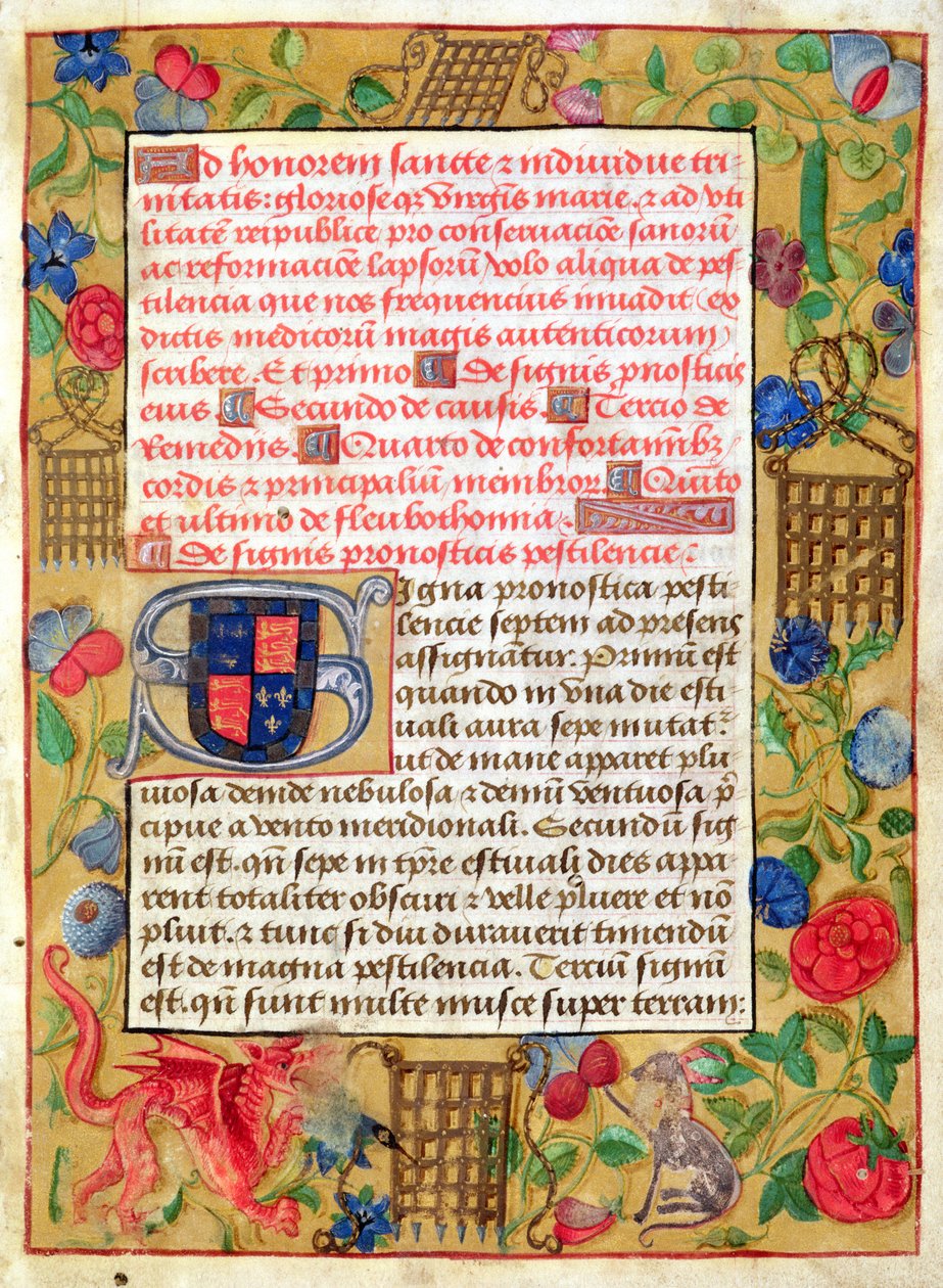 Ms 261 fol.1r Página de una Colección de Tratados sobre la Peste en latín e inglés, c.1500 de English School