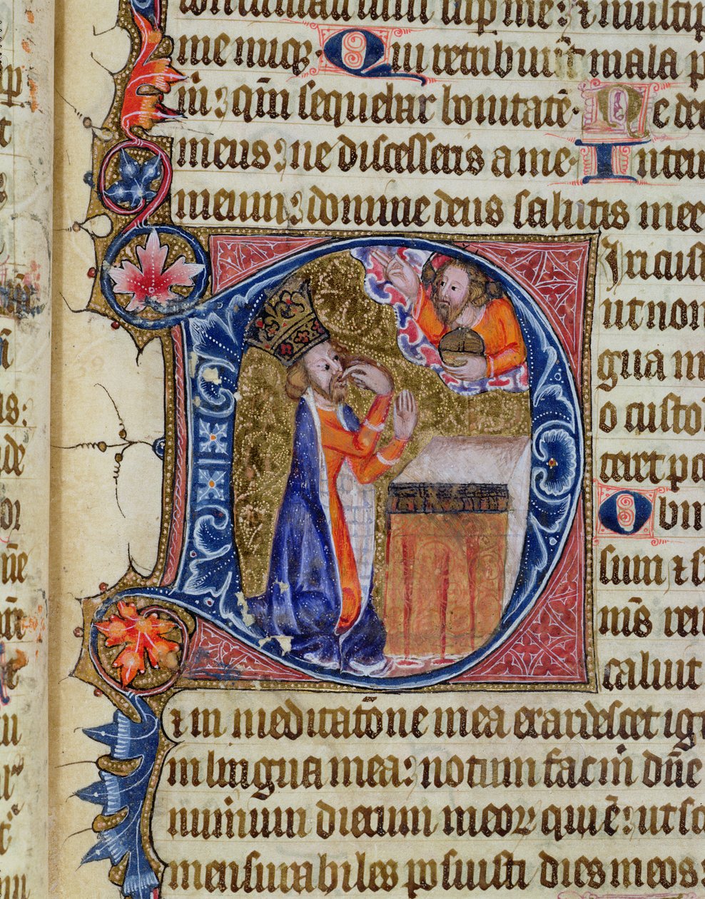 Salmo 38, David señalando su boca, del Salterio de la Abadía de Ramsey, c.1380 de English School