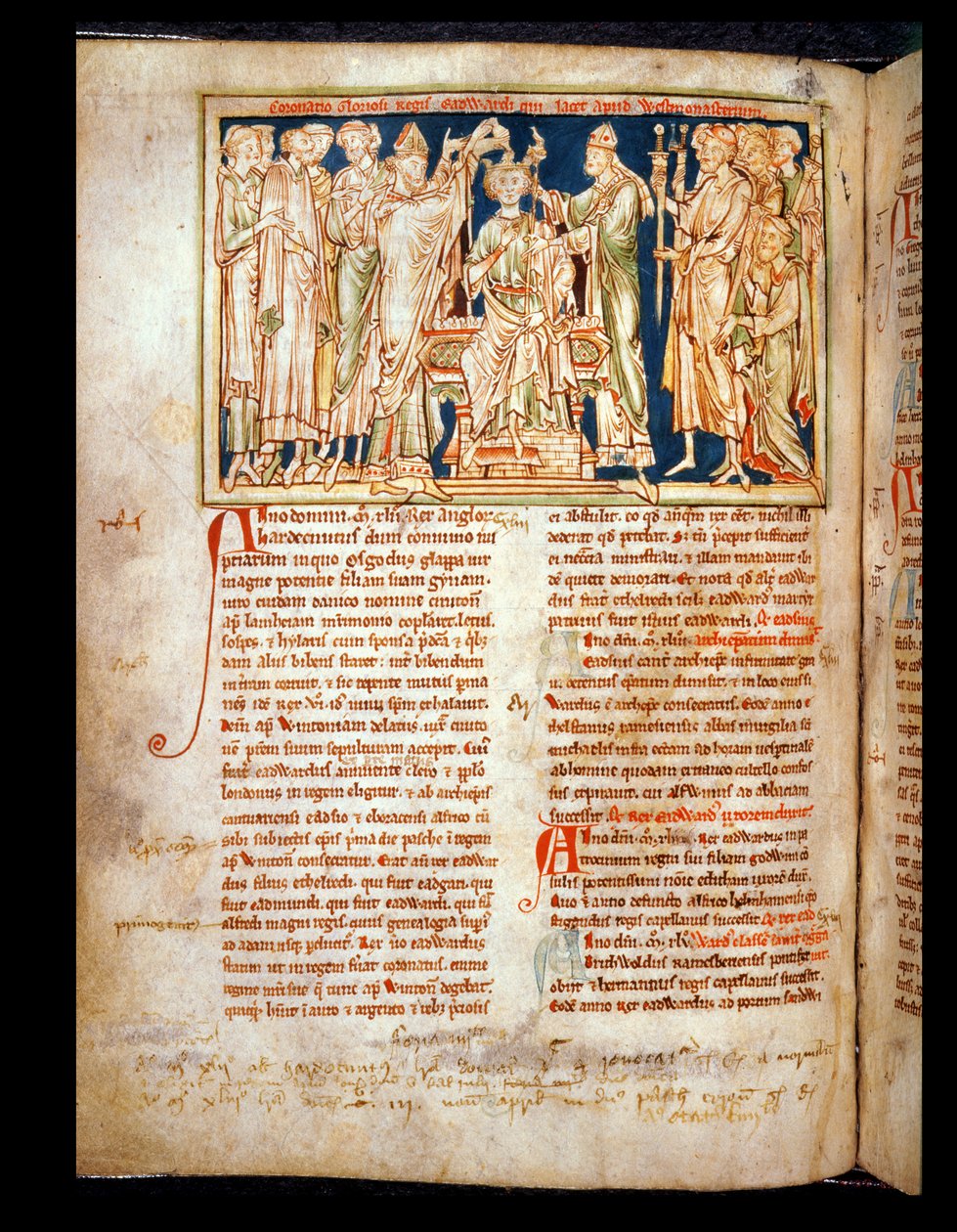Ms 6712 (A.6.89) fol.115v Eduardo el Confesor (1004-66) miniatura de Flores Historiarum, por Matthew Paris, 1250-52 de English School