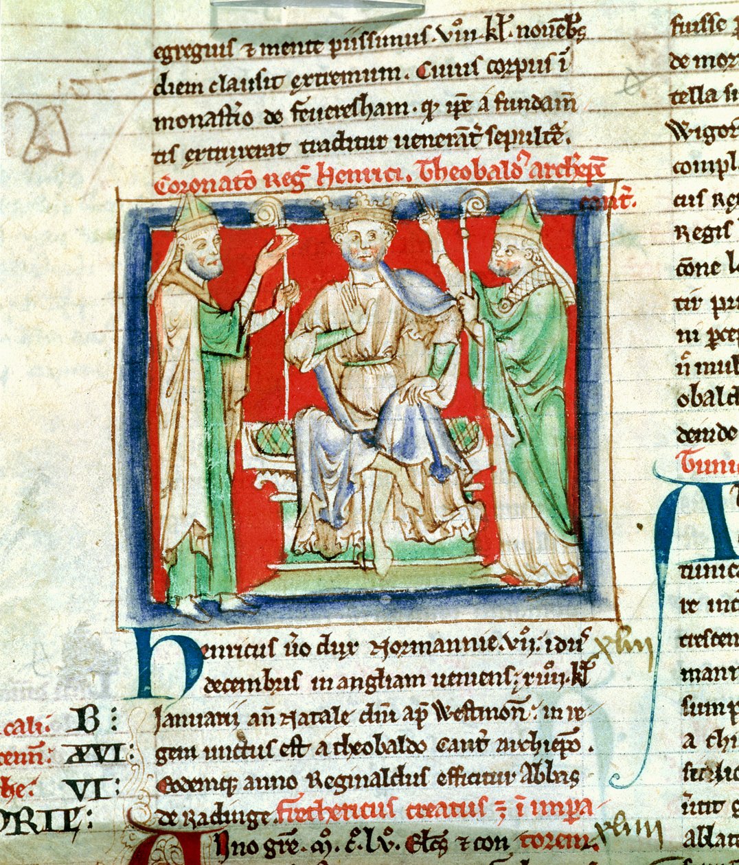 Ms 6712 (A.6.89) fol.135v Enrique II (1133-89) miniatura de Flores Historiarum, por Matthew Paris, 1250-52 de English School