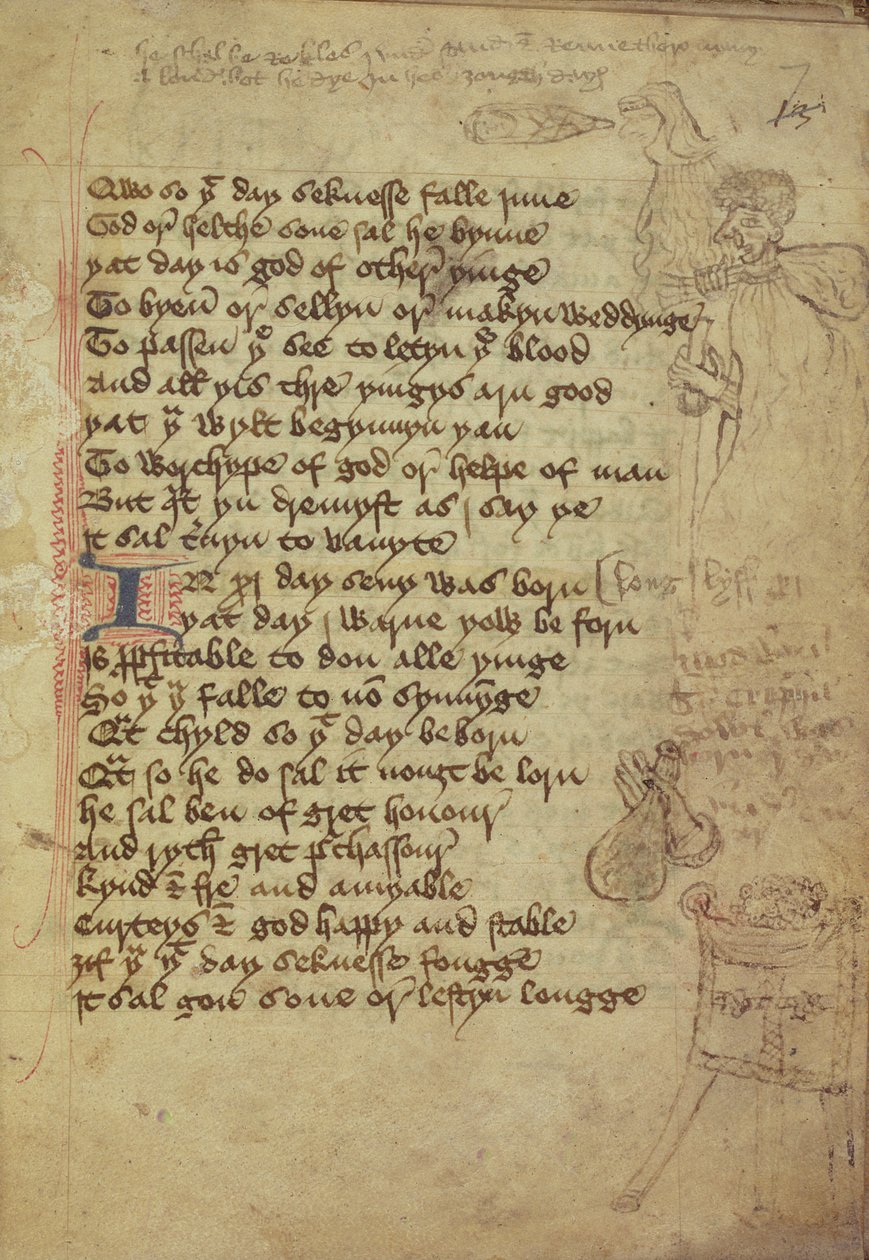 Ms. Harley 1735 fol.7r Página de un cuaderno médico escrita en inglés medio (vitela) de English School