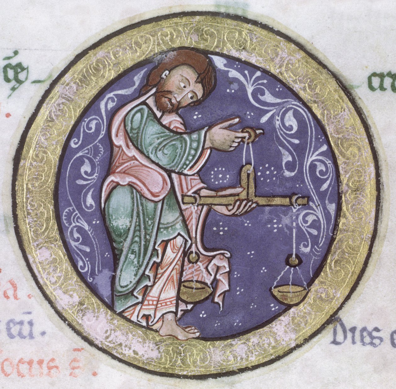 Ms Hunter 229 f.5r Libra, del Salterio Hunteriano, c.1170 (pluma y temple sobre vitela) (detalle) de English School