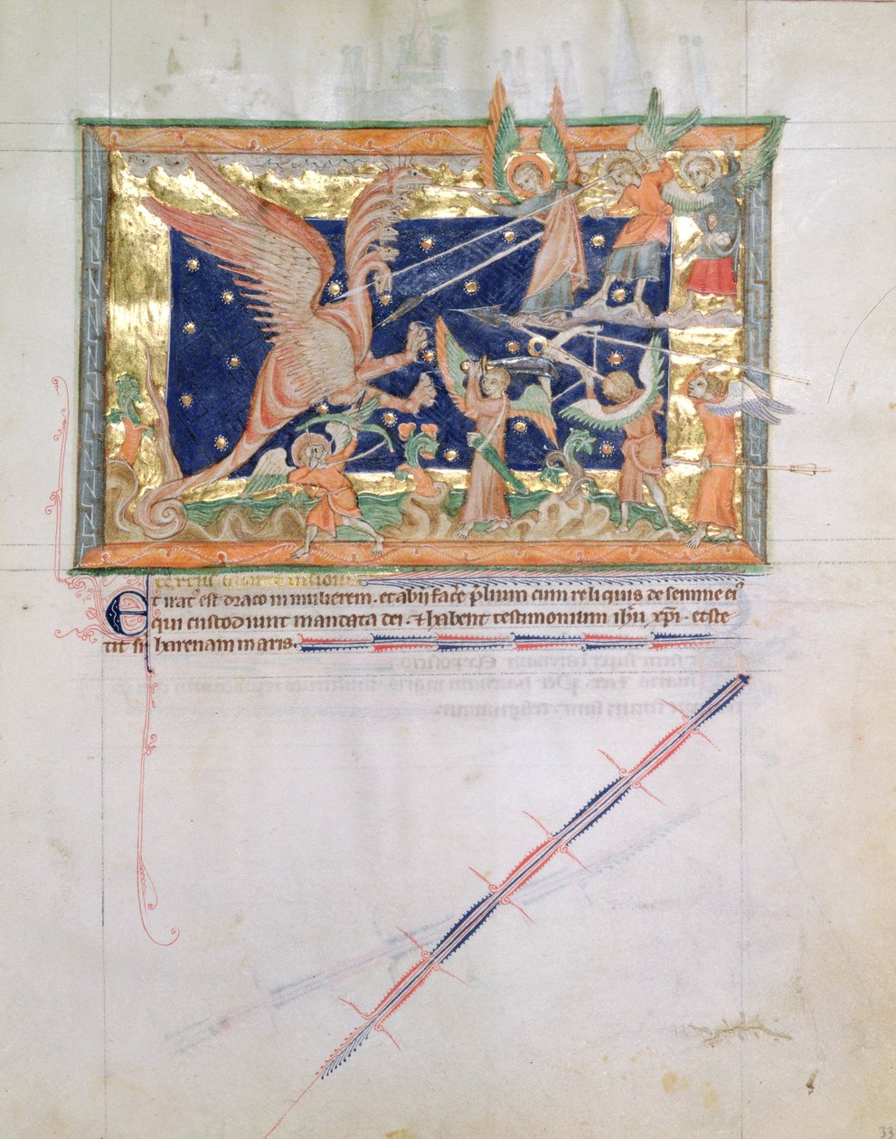 El dragón haciendo la guerra con los fieles, del Apocalipsis de Gulbenkian, c.1265-70 de English School