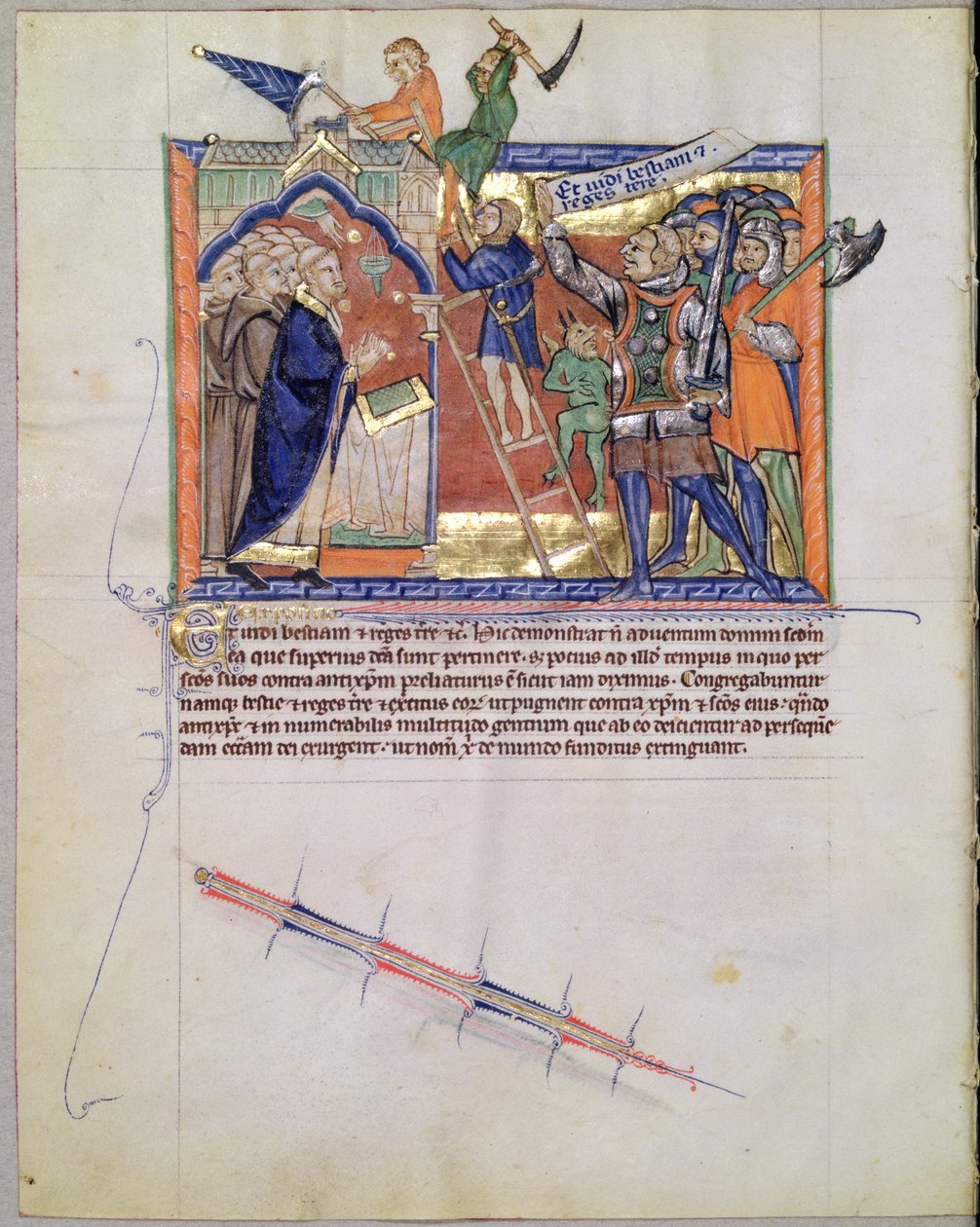El Guerrero Divino liderando un ejército contra los que atacan a los fieles, del Apocalipsis de Gulbenkian, c.1265-70 de English School