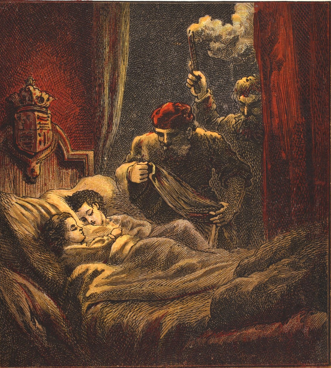 El asesinato de los principitos, pub. 1890 (litografía en color) de English School