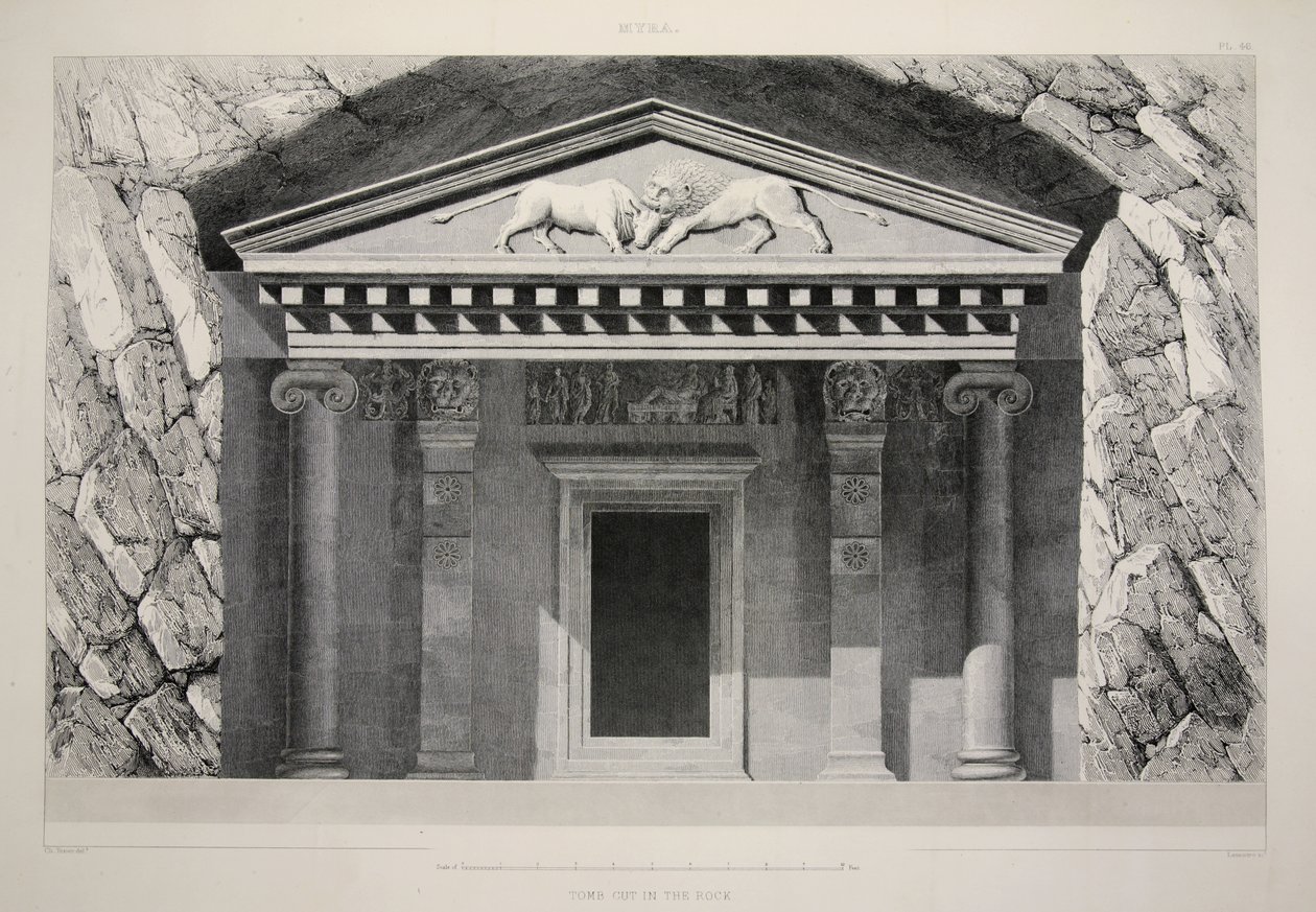 Myra - Tumba cortada en la roca, de Las principales ruinas de Asia Menor, pub. 1863 de English School