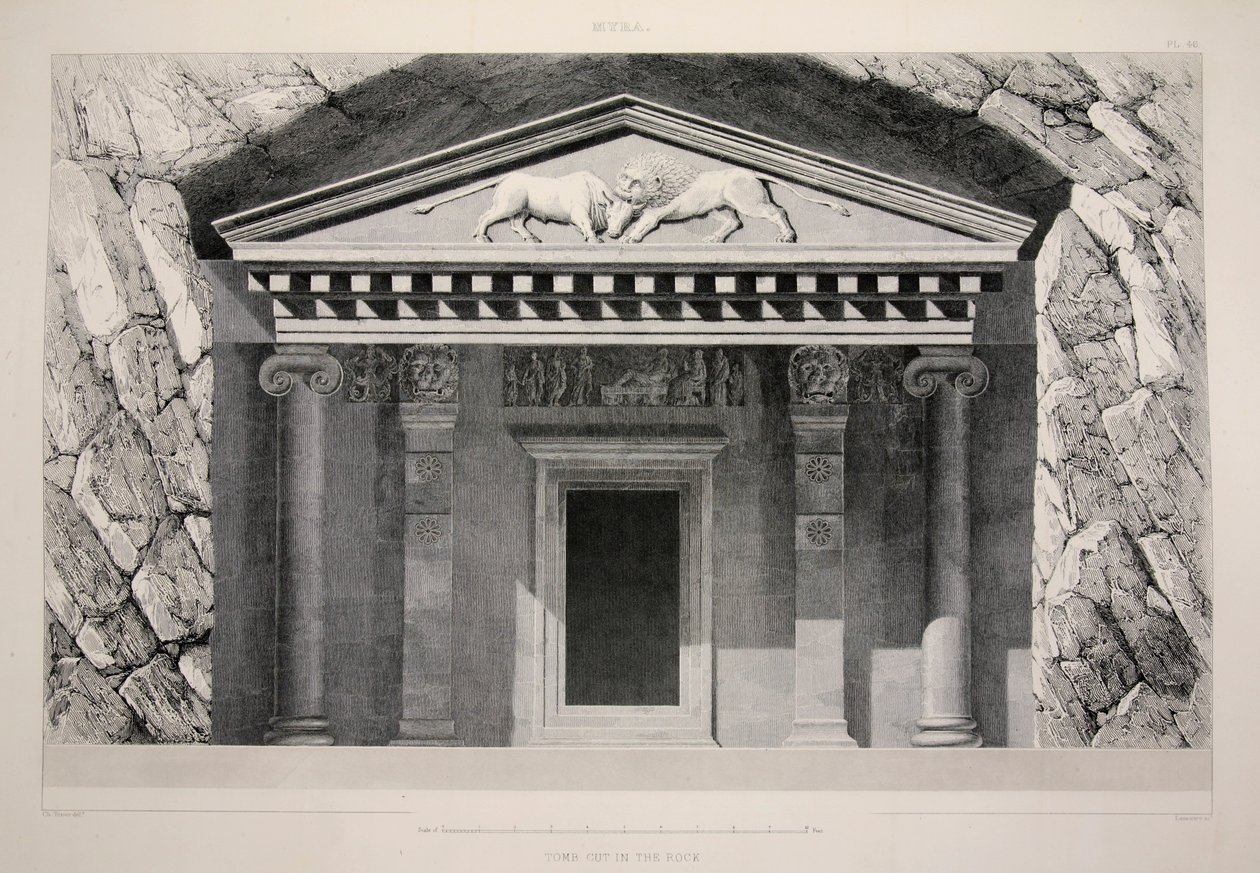 Myra - Tumba tallada en la roca, pub. 1863 litografía de English School