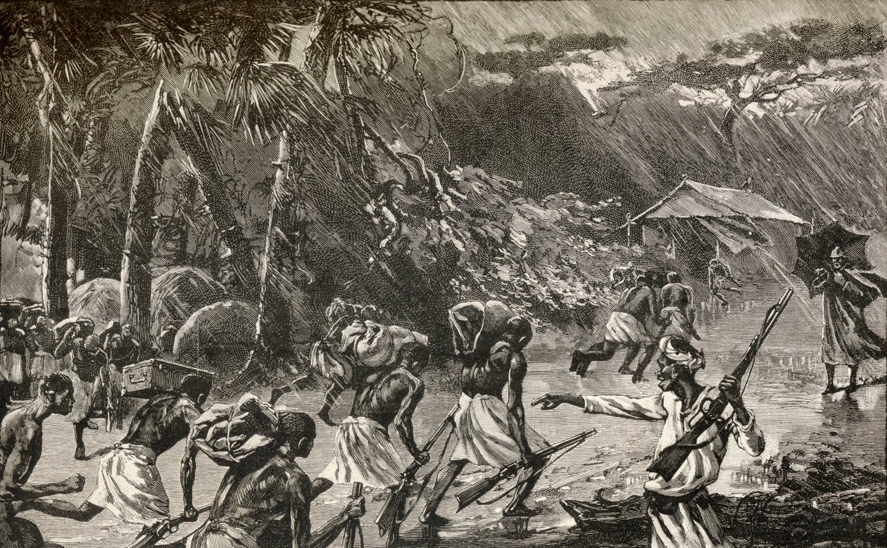 Cargadores nativos en la Expedición de Socorro Emin Pasha de Sir Henry Morton Stanley en África de 1886 a 1889 de English School