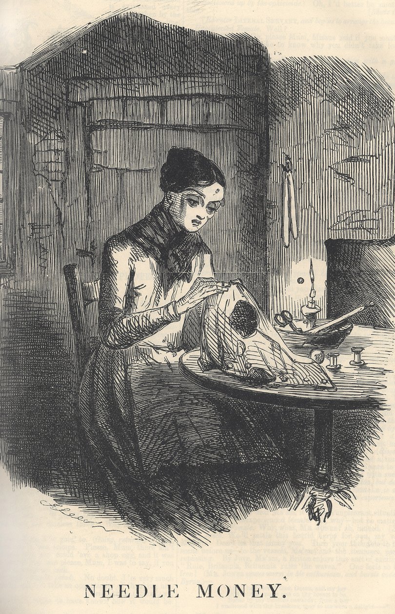 Dinero de aguja, ilustración de Punch Magazine, diciembre de 1849 de English School