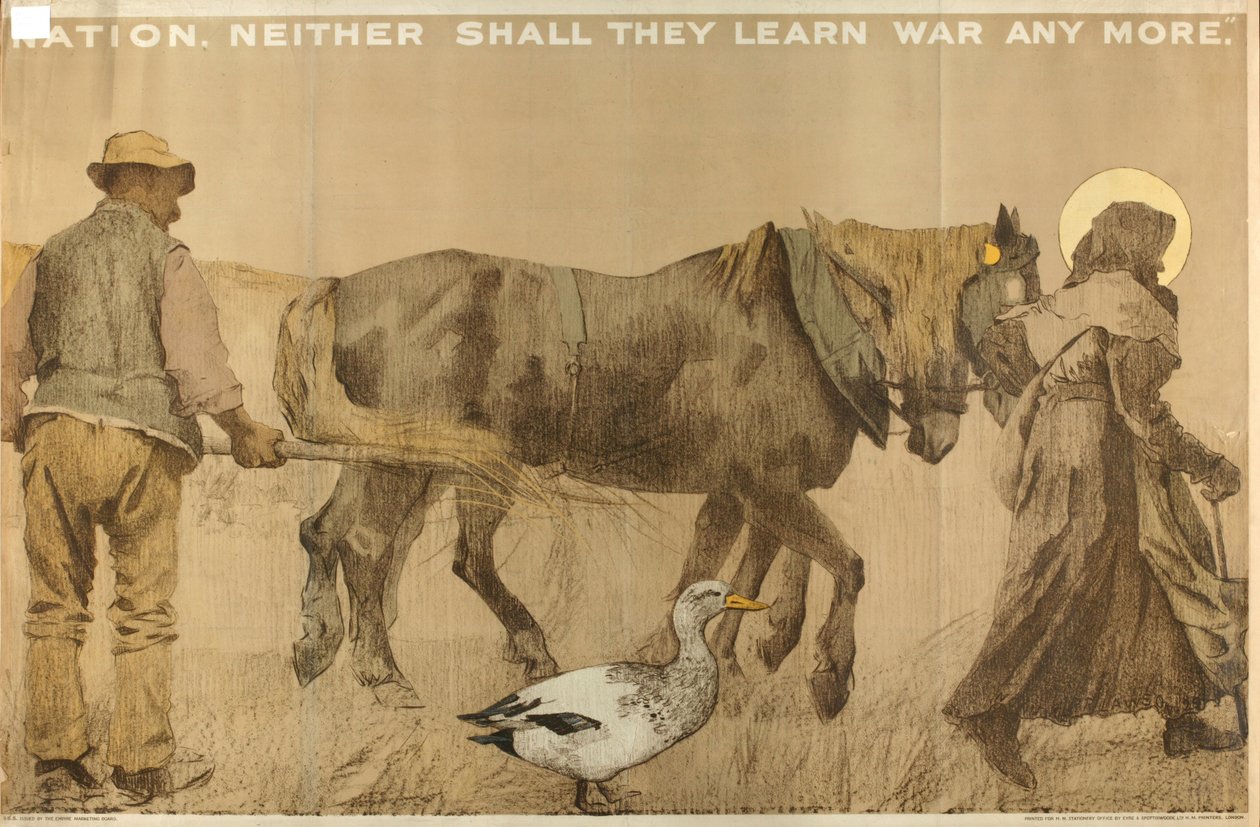 Neither Shall They Learn War Anymore, de la serie "The Empire Stands for Peace" (litografía en color) de English School