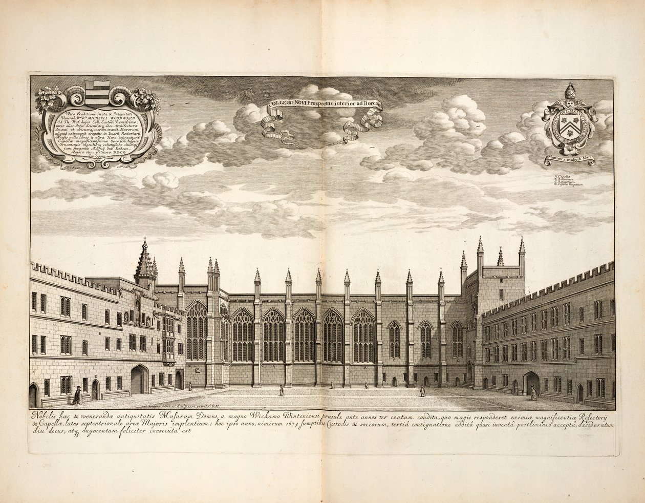 New College, lámina 20 de Oxonia Illustrata por David Loggon, Oxford 1675 de English School
