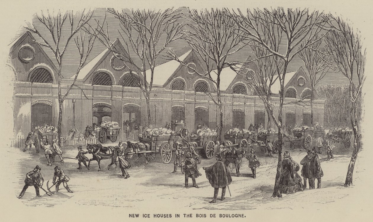 Nuevas casas de hielo en el Bois de Boulogne (grabado) de English School