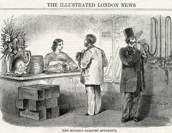 Nuevo aparato de luz de gas móvil, tomado del London Illustrated News de English School
