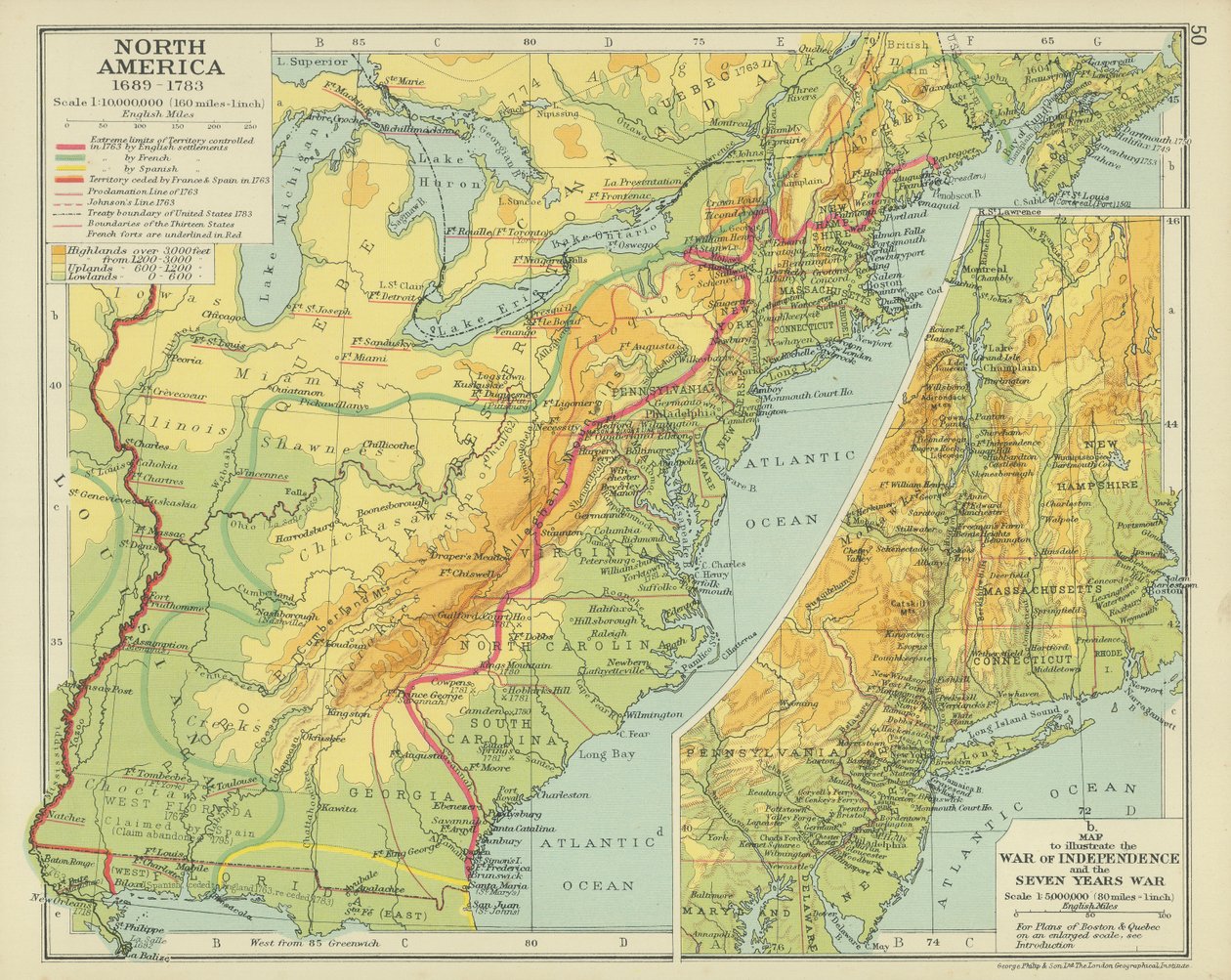 Norteamérica 1689-1783 (litografía en color) de English School