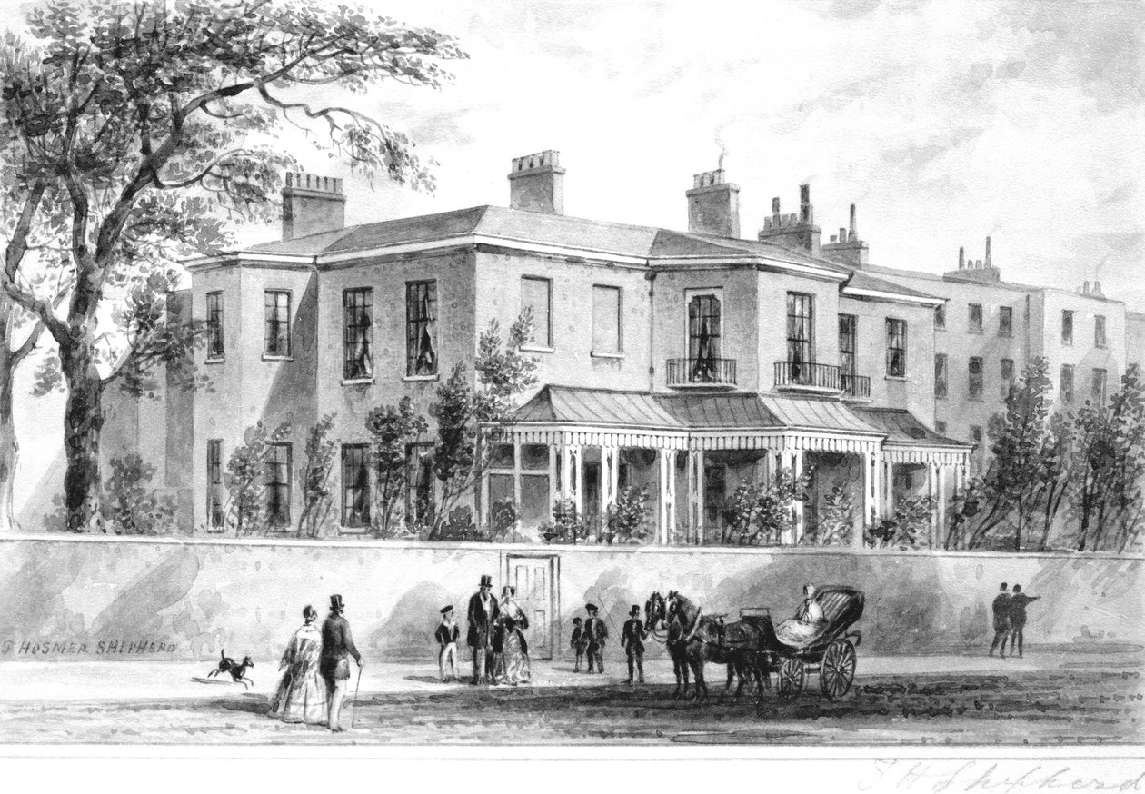 Vista noroeste de Camelford House, 1850 de English School