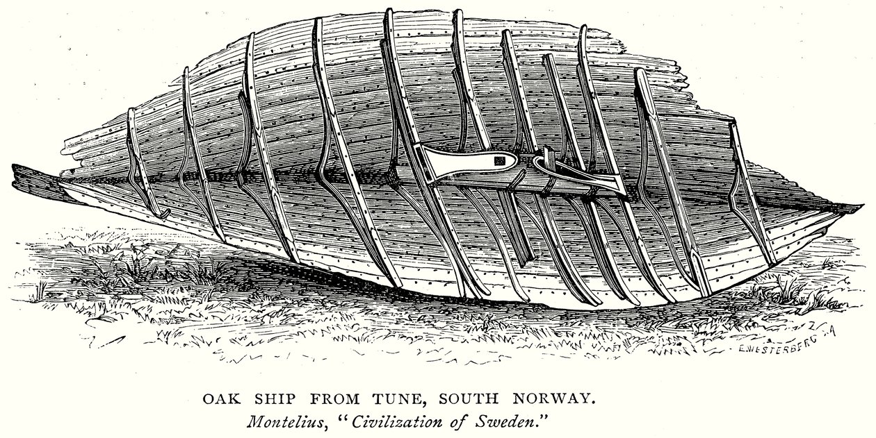 Barco de roble de Tune, sur de Noruega (grabado) de English School
