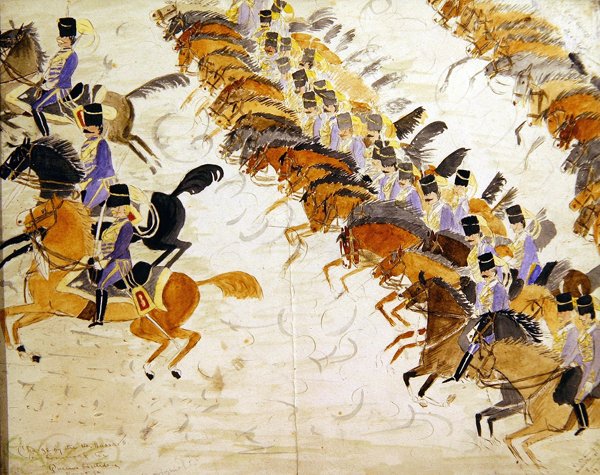 Oficiales a caballo galopando, c.1840 de English School