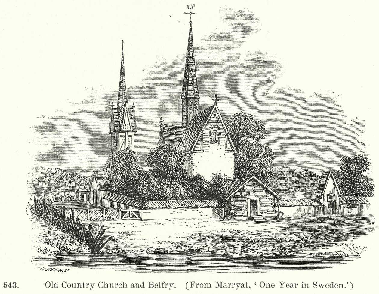 Old Country Church and Belfry (grabado) de English School