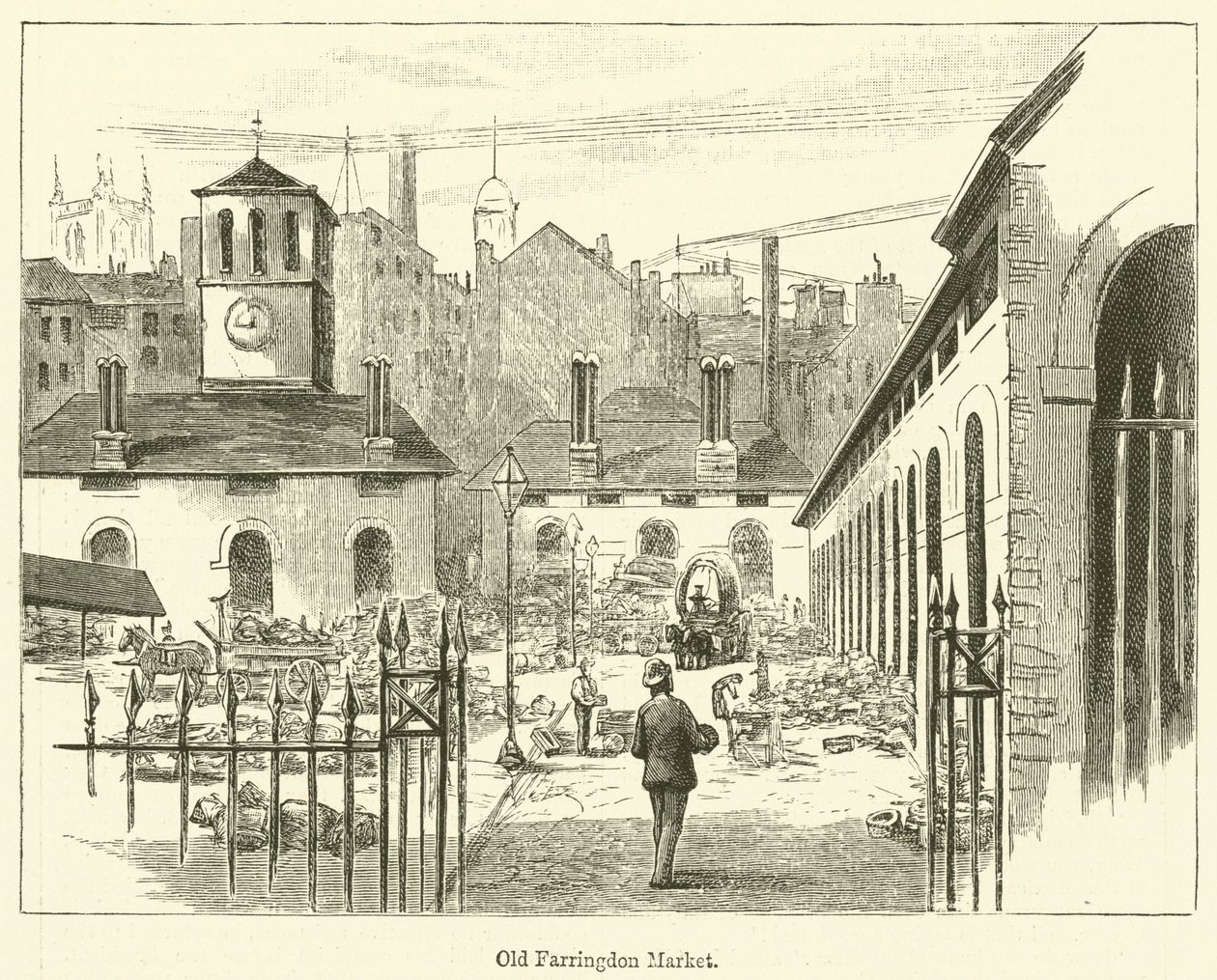 Old Farringdon Market (grabado) de English School