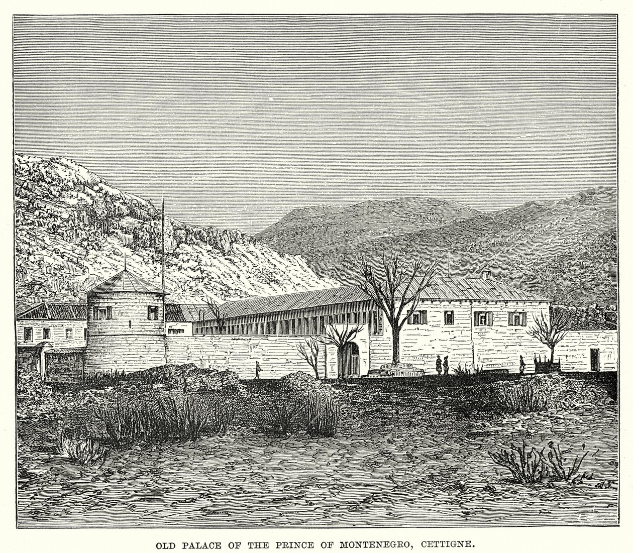 Antiguo Palacio del Príncipe de Montenegro, Cettigne (grabado) de English School