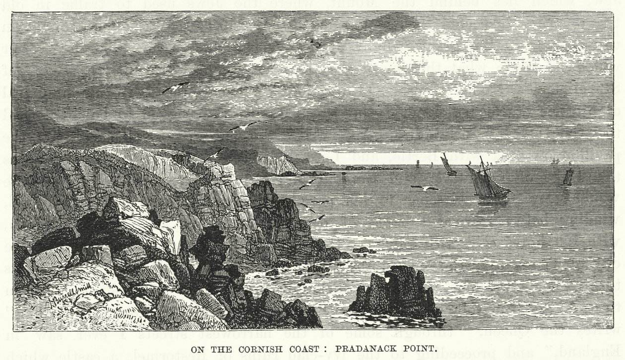 En la costa de Cornualles: Pradanack Point (grabado) de English School
