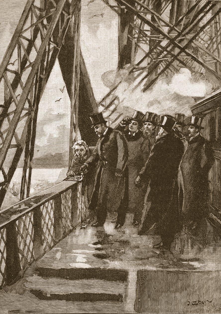 Inauguración del Puente Forth por el Príncipe de Gales, 4 de marzo de 1890, ilustración de la Historia Ilustrada de Inglaterra de Cassell de English School