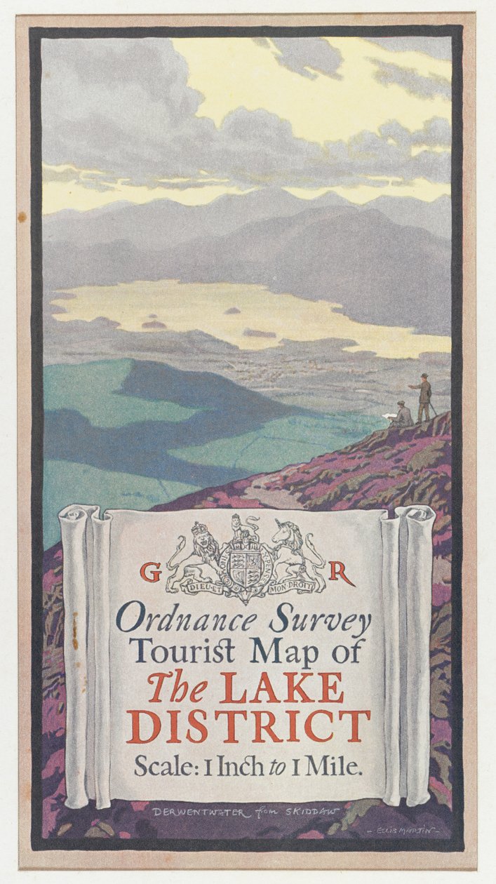 Mapa turístico de Ordnance Survey del Distrito de los Lagos, c.1920 (litografía en color) de English School