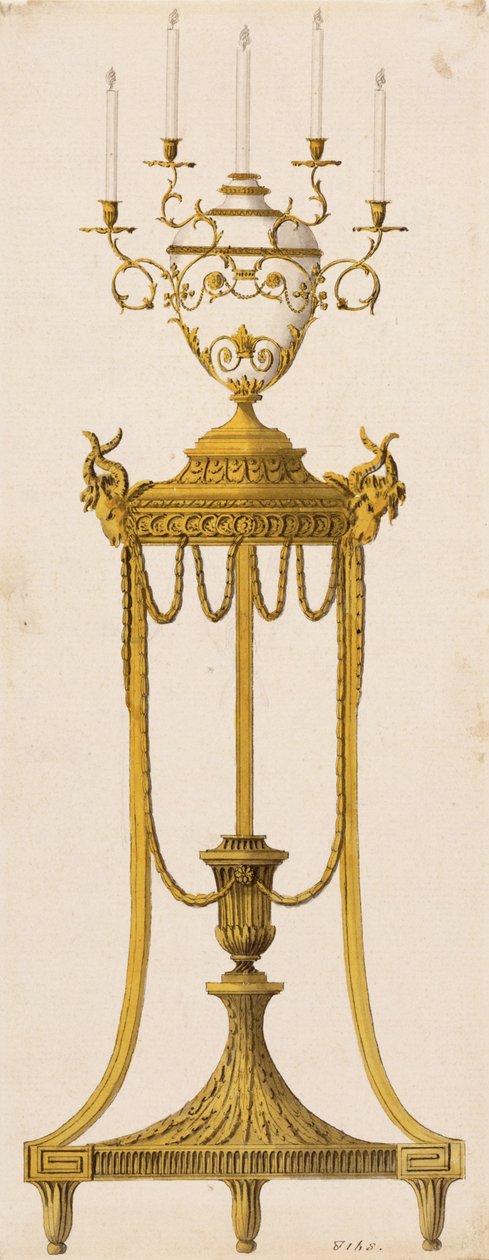 Diseño Original para un Trípode y Jarrón para Velas, de "Obras en Arquitectura", por Robert y J. Adam, 1773 de English School