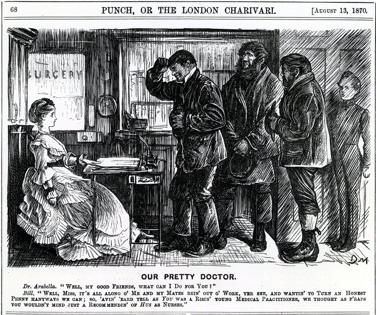 Nuestro bonito doctor, publicado en Punch Magazine, 1870 de English School