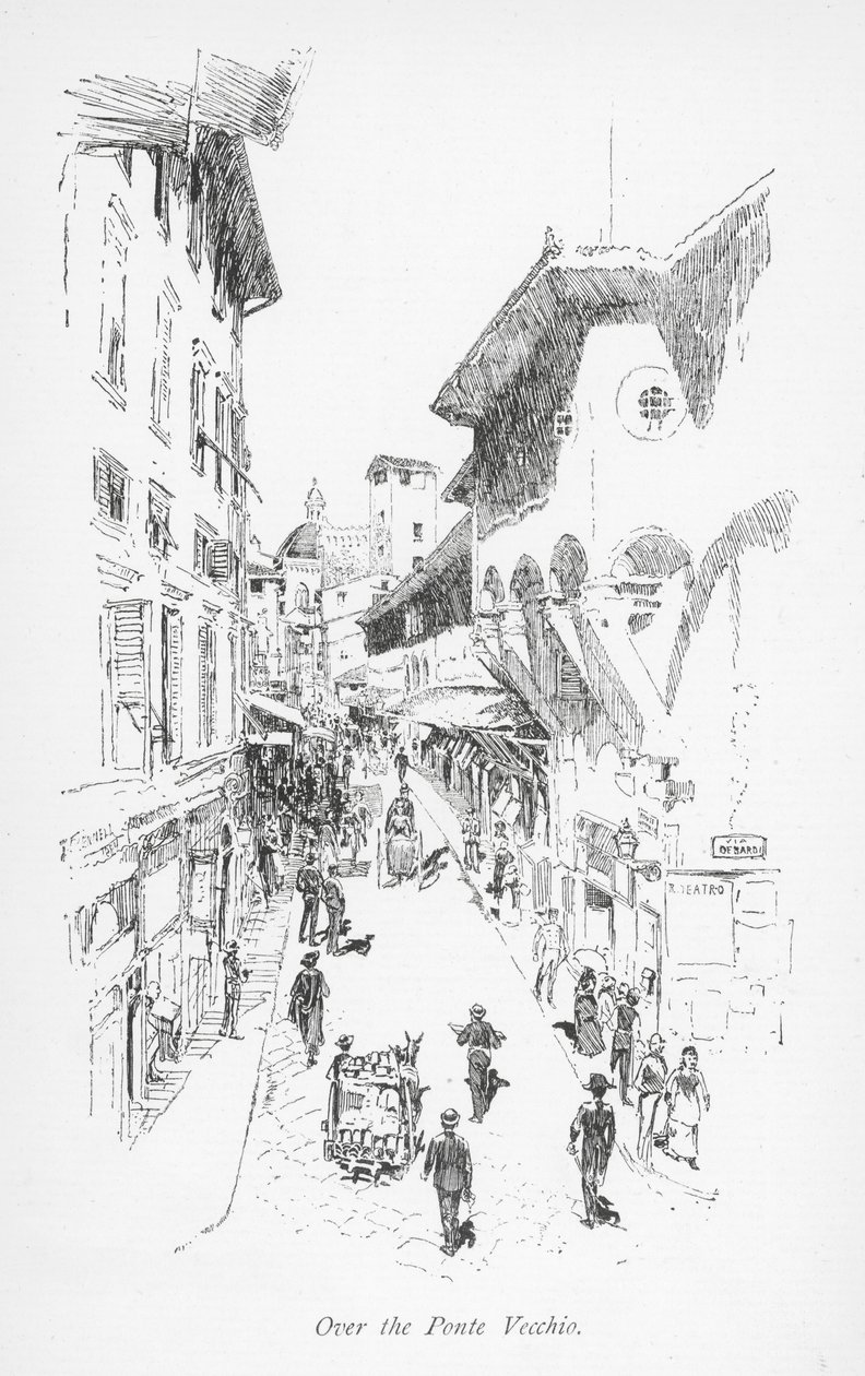 Sobre el Ponte Vecchio (litografía) de English School