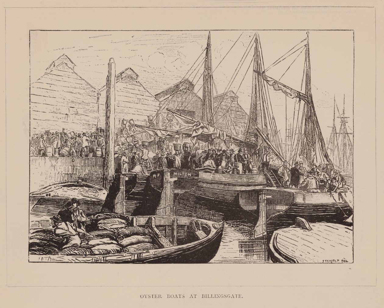 Oyster Boats at Billingsgate (grabado) de English School