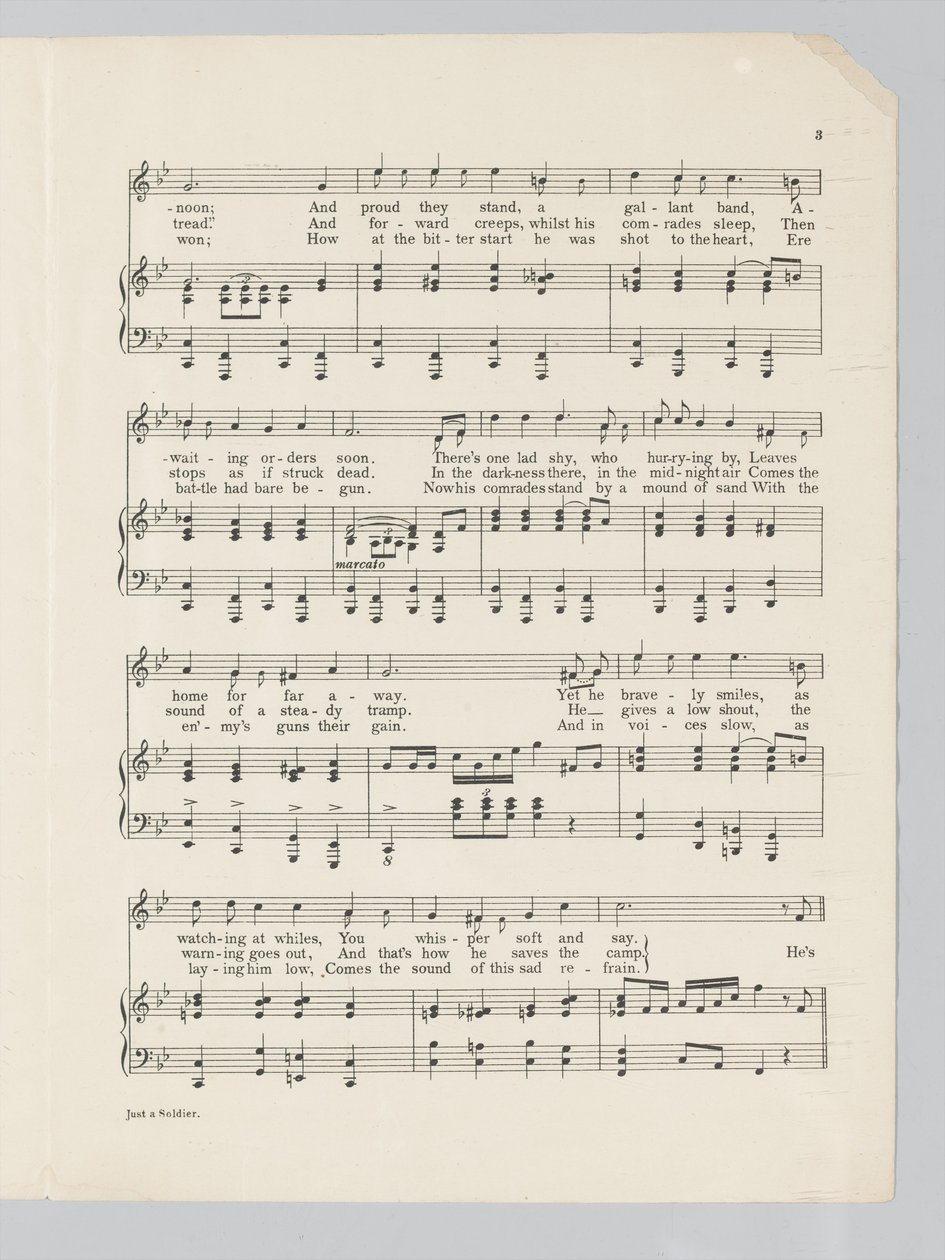 Página 3 de una partitura musical para la canción Just a Soldier de English School
