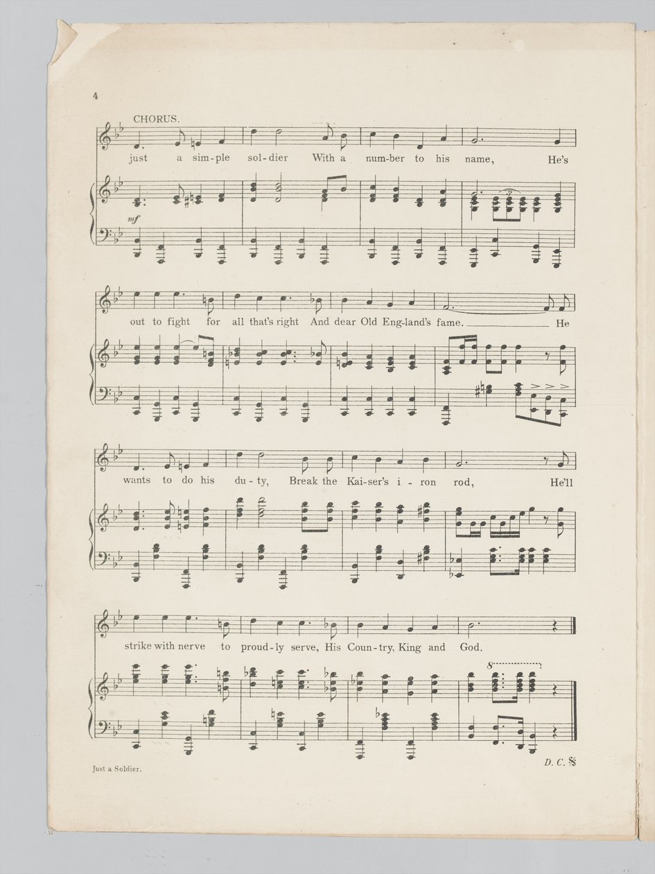 Página 4 de una partitura musical para la canción Just a Soldier de English School