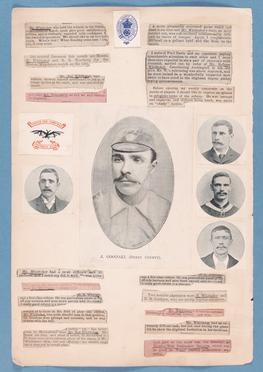 Página de un álbum de recortes compilado por Nat Whittaker durante la temporada 1895-96 de English School