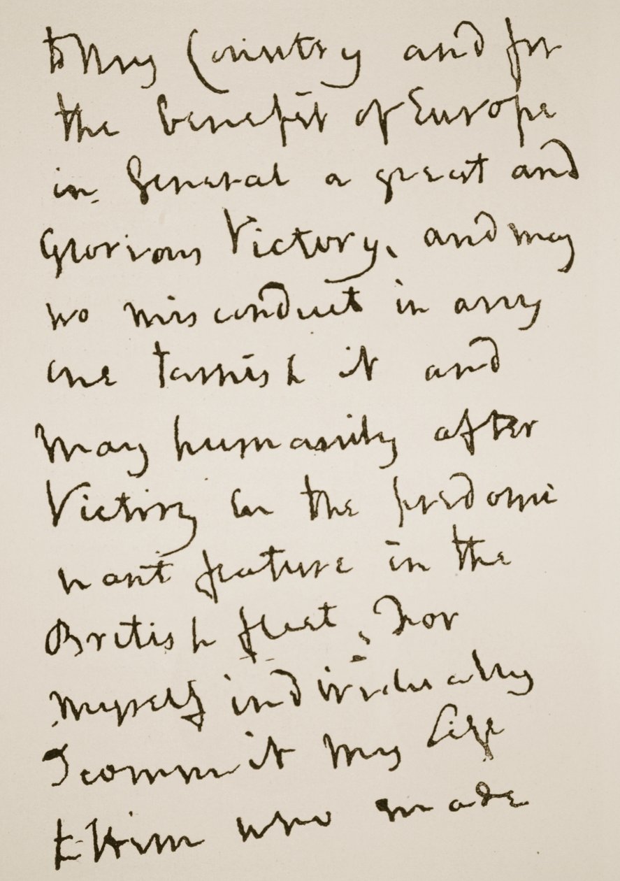 Página de una carta escrita por Nelson justo antes de la Batalla de Trafalgar, lunes 21 de octubre de 1805 de English School