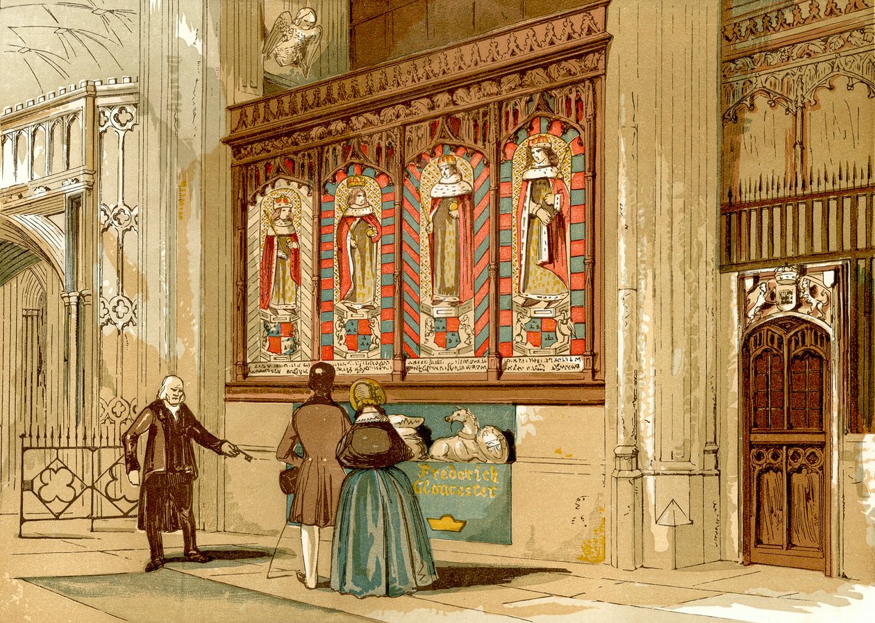 Biombo pintado, Capilla de San Jorge, Windsor (grabado coloreado) de English School