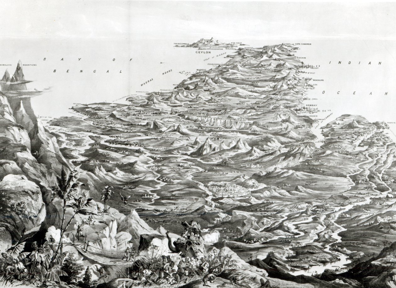 Vista Panorámica de la India desde las Montañas del Himalaya, diseñada por T. Packer, 1857 de English School