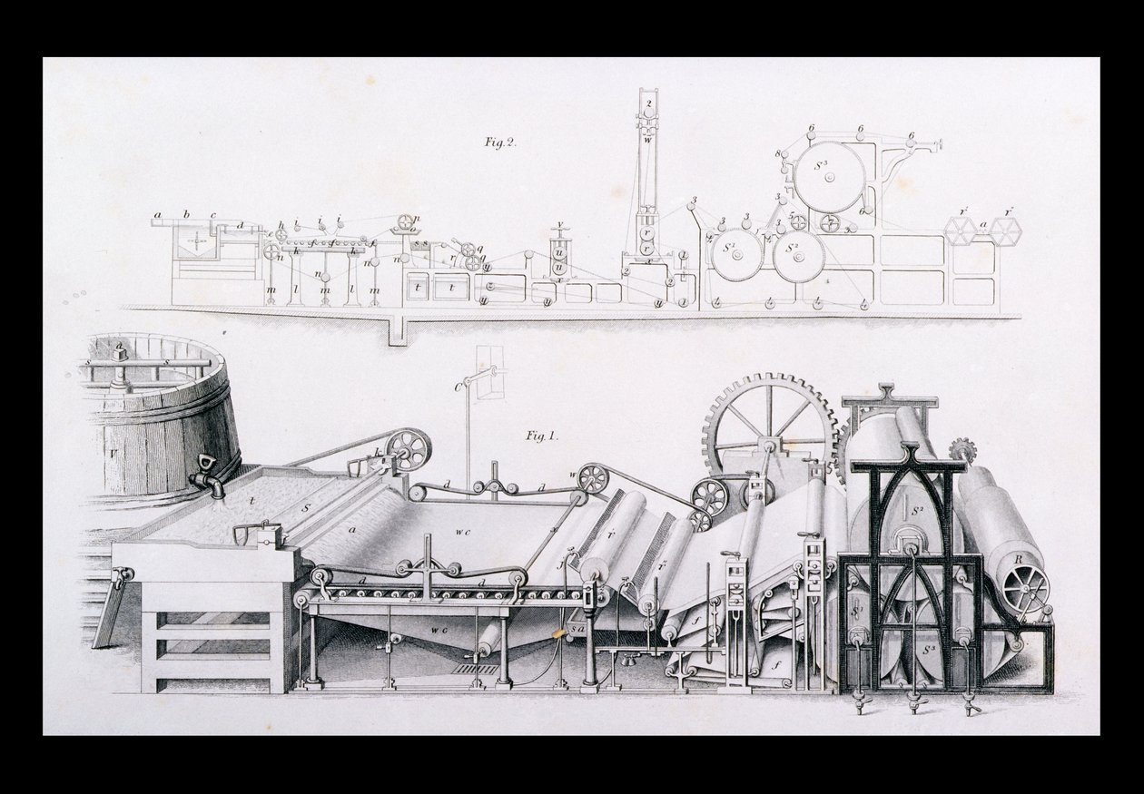 Máquina de fabricación de papel de Cyclopaedia of Useful Arts & Manufactures, editado por Charles Tomlinson, c.1880s de English School