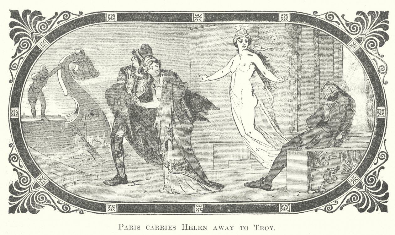 Paris se lleva a Helena a Troya (grabado) de English School
